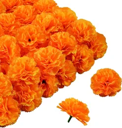 120pcs 인공 마리 골드 꽃 머리 대량, 디 왈리 인디언 페스티벌 멕시코 축제 DIY Marigold Garland 웨딩 장식 5cm을위한 DIY를위한 실크 인공 꽃