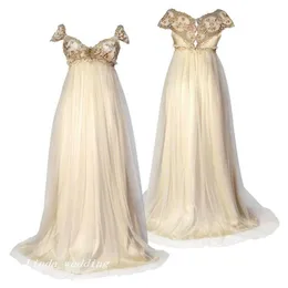 1800 vestidos de novia de estilo victoriano inspirados en la regencia Vintage descuento elegante una línea formal vestidos largos de fiesta nupcial 253E