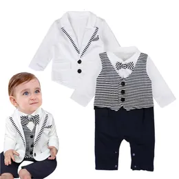 Kostymer mode strandstil sommar baby pojkar romper kort ärm gentleman spädbarn jumpsuit född pojke formella kläder 230617