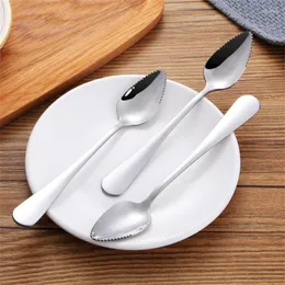 Dinnerware Sets Fruit Coffee Stir Spoons Stainless Steel Sturdy Sleek Serrated Edge Durable Burnishing Kitchen Gadgets Thick Toothed Spoon