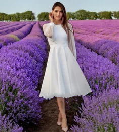 Vestido de Noiva Curto Elegante Renda Tule Manga Longa Manga Comprida Bohemian Beach Garden Vestidos de festa nupcial 2023 Vestido De Novia