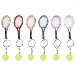 Jewelry Pouches 6Pcs Mini Tennis Racket Ball Keychain Pendant Bag Accessories For Sport Advertisement Fans Souvenirs Key Ring