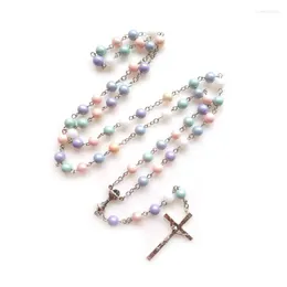 Pendant Necklaces QIGO Canday Color Acrylic Rosary Necklace Cross Long Women Men Religious Jewelry