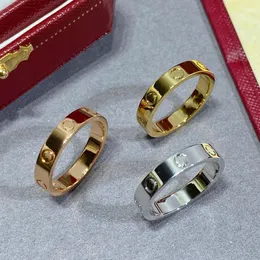 Love Ring 3.6mm Thin Wedding Ring Par Gold Plated 18K Designer för Woman for Man T0p Kvalitet Officiella reproduktioner Fashion Luxury Jubileumsgåva 009