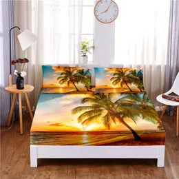 Set coprimaterasso con angoli in poliestere con stampa digitale 3 pezzi Sunset Beach, quattro angoli, con federe per lenzuolo con fascia elastica