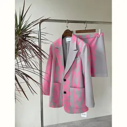 Vestido de dos piezas 2023 de lujo para mujer, blazers, pantalones, traje de primavera y otoño, traje rosa con tinte de corbata, conjunto de estilo coreano 230617