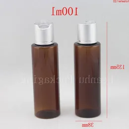 wholesale 100ml X 50 bottiglia di toner in plastica anodizzata di lusso marrone con parte superiore del disco, flaconi per contenitori in PET per profumo cosmetico da 100 cc di alta qualità Aukkk