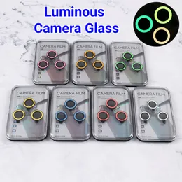 Luminous Camera obiektyw Pierścień Ochrata szklana szklana blask w ciemnym fluorescencyjnym pchnięciu antyprzyjemniczym dla iPhone'a 14 13 12 Mini 11 Pro Max z pakietem detalicznym