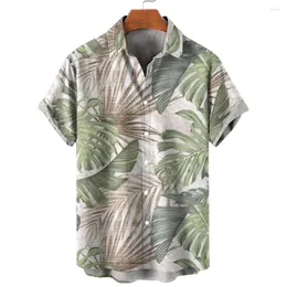 メンズカジュアルシャツメンズ半袖ボタンダウンシャツグリーンビーチスタイルココナッツツリーファッショナブルな3Dデジタル印刷バックルラペル
