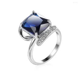 Anillos de racimo moda Color plata compromiso boda para mujer anillo banda dedo promesa joyería azul nupcial al por mayor