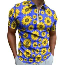 Herrpolos solros kärlek polo skjortor män gul blommor casual skjorta datum y2k dragkedja t-shirts kort ärm grafik överdimensionerade toppar 230617