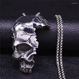 Pendant Necklaces 2023 Locomotive Skull Stainless Steel Necklace Men Silver Color Jewelry Acero Inoxidable Joyeria NZZ66S03