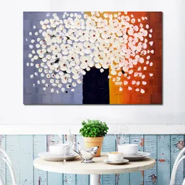 Contemporary Abstract Canvas Art Bouquet of Pure White Flowers Still Life Oil Painting Handmade Modern Pub Bar Decor