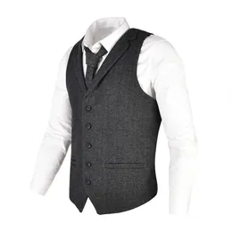 Coletes VOBOOM Homens Colete Herringbone Tweed Lã Mistura Terno Colete Sob Medida Colarinho Vestido Coletes 018