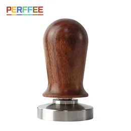 Coffeware 53/58mm Kalibre ESPresso Kahve Dolap 30lb Yay Yüklü Anodize Ahşap Tutucu Paslanmaz Çelik Düz Base El Kurcalama