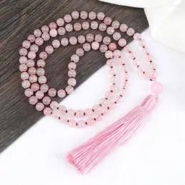 Hänge halsband 6mm rosa chalcedony flerskiktsarmband högkvalitativ 108 pärlor tofs halsband bön energi läkande armband armband gåva