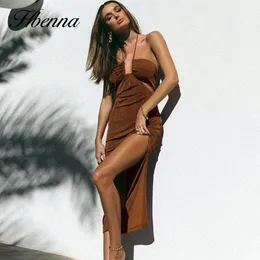 لباس Hbenna Halter anklelength dress نساء صيف 2021 مثير لاعتراف فستان طويل جوفاء خارج الكتف