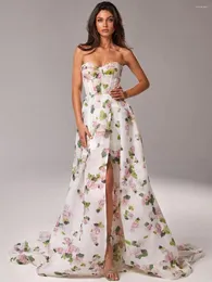 Sukienki swobodne modphy kwiat jedwabny vestido de novia bez ramiączek drukarnia suknia balowa