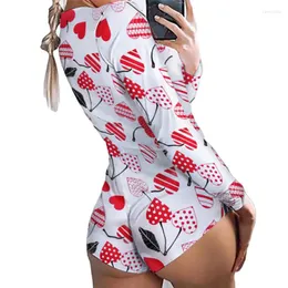 Kvinnors jumpsuits 2023 Kvinnor Skinny bodysuits Sexig Lady Cherry Star Print Casual Homewear Femme Short Playisuits Sleepwear
