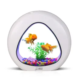 Tanks Mini-Acryl, kreativer Desktop-Aquarium, Futterloch, Aquarium, kleines Zier-Goldfisch-Aquarium, LED-Taste, ökologisches Acryl-Fischbraun