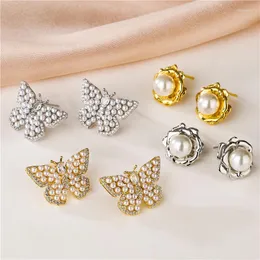 Stud Earrings HECHENG Fashion Pearl Zircon Butterfly Camellia Earring For Women Woman Ear Rings Girls Wholesalen Holiday Jewelry