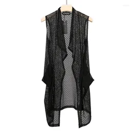 Men's Vests 2023 Summer Hollow Out Long Vest Street Casual Sleeveless Jacket Mens Fashion Korean Vintage Cloak Cardigan