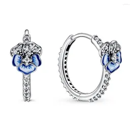 Brincos autênticos de prata esterlina 925 azul amor-perfeito argola fashion para presente feminino joias faça você mesmo