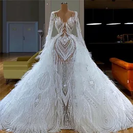 Penas brancas Puffy Evening Dresses for Wedding Robe De Soiree Couture Aibye Vestido de Noiva Kaftans Pageant Gowns Dubai213F