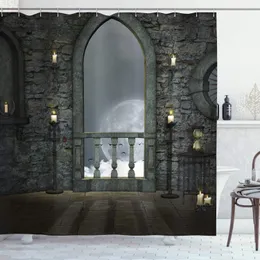 Curtains Gothic Shower Curtain Full Moon Birds Fantasy Old Balcony Burning Candle Night View Fabric Bathroom Decor Set with Hooks