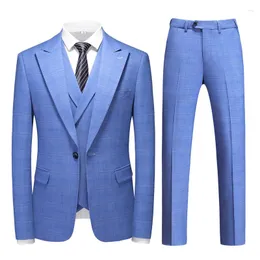 Men's Suits Plyesxale Elegant Blue Wedding Suit For Men Double Vent Designer Mens 3 Piece Luxury Slim Fit Party Casual Man Q1369