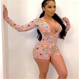 حللا النساء للنساء أزياء طباعة bodysuit قصيرة عميق الخام