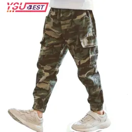 Byxor Spring Autumn Boys Pants Kids Clothing Camouflage Cotton Full Längd Barn Militär 230617