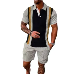 Мужские спортивные костюмы летняя мужская мода 3D -печать Polo Shirt Shorts Sette Set Lose Thin Polo воротник повседневный короткий рукав 230617