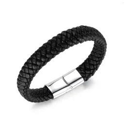 Bangle Woven Leather Armband Men smycken grossist punk stil present personaliserad titan stål magnetisk spänne man armband