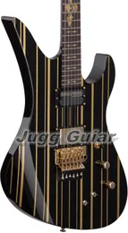 Czarne złoto Pinstripe Synyster Gates Custom S Electric Gitara 24 x Jumbo Frety Floyd Rose Tremolo Bridge Death Bat InLay Black Bilding Gold Hardware Tunery Grover