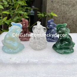 Luck Wealth Symbols Sitting Baby Elephant Sculpture Decor Lovely Natural Green Blue Aventurine Strawberry Quartz Crystal Synthetic Opalite Animal Statue Gifts