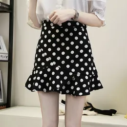 Summer Vintage Polka Dot Chiffen Women 2023 New Vinatge Elastic High Midj A-Line Female Slim Mermaid A Line mini kjol