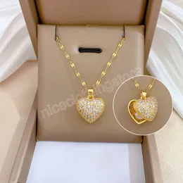 Sparking Bling Crystal Paved Heart Charm Pendant Love Necklace for Women Choker Gold Stainless Steel Chain Jewelry