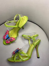 2023 High Butterfly Sandals Heels Женская туфли для вечеринки Гладиатор Зеленая свадьба Тонкая богемная лодыжка 104 570