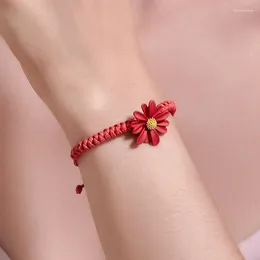 Link Bracelets Cute Colorful Daisy For Women Girls Adjustable Handmade Braided Rope Chains Flower Bracelet Sweet Jewelry Armbanden