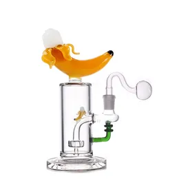 Wholesale Glass Oil Burner Bongs Unique Banana Shape 14mm Female Dab Rig Bong Inline Matrix Showerhead Perc Percolator Recycler Ash Catcher with Glass Oil Burner Pi