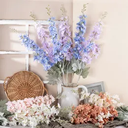 5Pcs Faxu Large Delphinium Flocking Artificial Flowers for Home Living Room Decoration Wedding Birthday Party Background Flower Arrangement Hyacinth