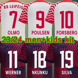 2023 2024 RBL Soccer Jerseys Leipziges 22 23 Footabll قمصان Olmo Poulsen Forsberg Men Menships Werner Szoboszlai Nkunku Silva Player Version Men Kids Kits 888
