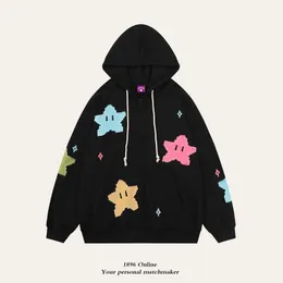 Мужские толстовки толстовок звезда Star Patch Женская одежда простая вышивка Kpop Hoodie Goth Wild Y2K Kawaii Пуловые с пулы