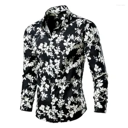 القمصان غير الرسمية للرجال 2023 Fashion Spring Summer Flower Printed Mens Shirt Long Sleeve Male Slim Fit Office بالإضافة إلى حجم M-5XL