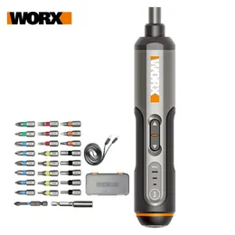 Schroevendraaiers Worx 4V Mini Electrical Screwdriver Set WX240 SMART LADLESS Electric Screwnivers USB RECHAREBLEABELT HANDE med 26 bitars borrborr