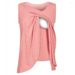 Women's Tanks Nursing Vest Top Breastfeeding Women's Solid Color Asymmetric Slit Clothes Pink Plus Size Mom Clothing Summer Home Wear