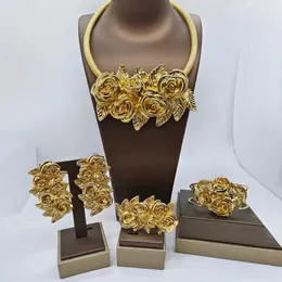 Halskette Ohrringe Set Dubai goldene Farbe Schmuck Luxus Blumen Design Anhänger und für Braut Hochzeiten Böhmen afrikanisch