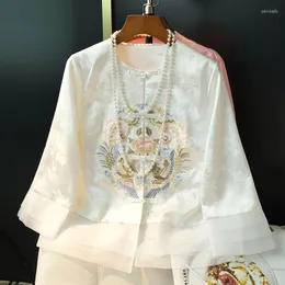 Ethnische Kleidung 2023 Chinesischer Stil Stickerei Hanfu Top Tangsuits Bluse Langarm Frauen Vintage Cheongsam Orientalisch