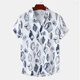 Mäns avslappnade skjortor sommar roliga conch full tryckt skjorta för mens camisa hawaiana hombre kort ärm designer strand män kläder